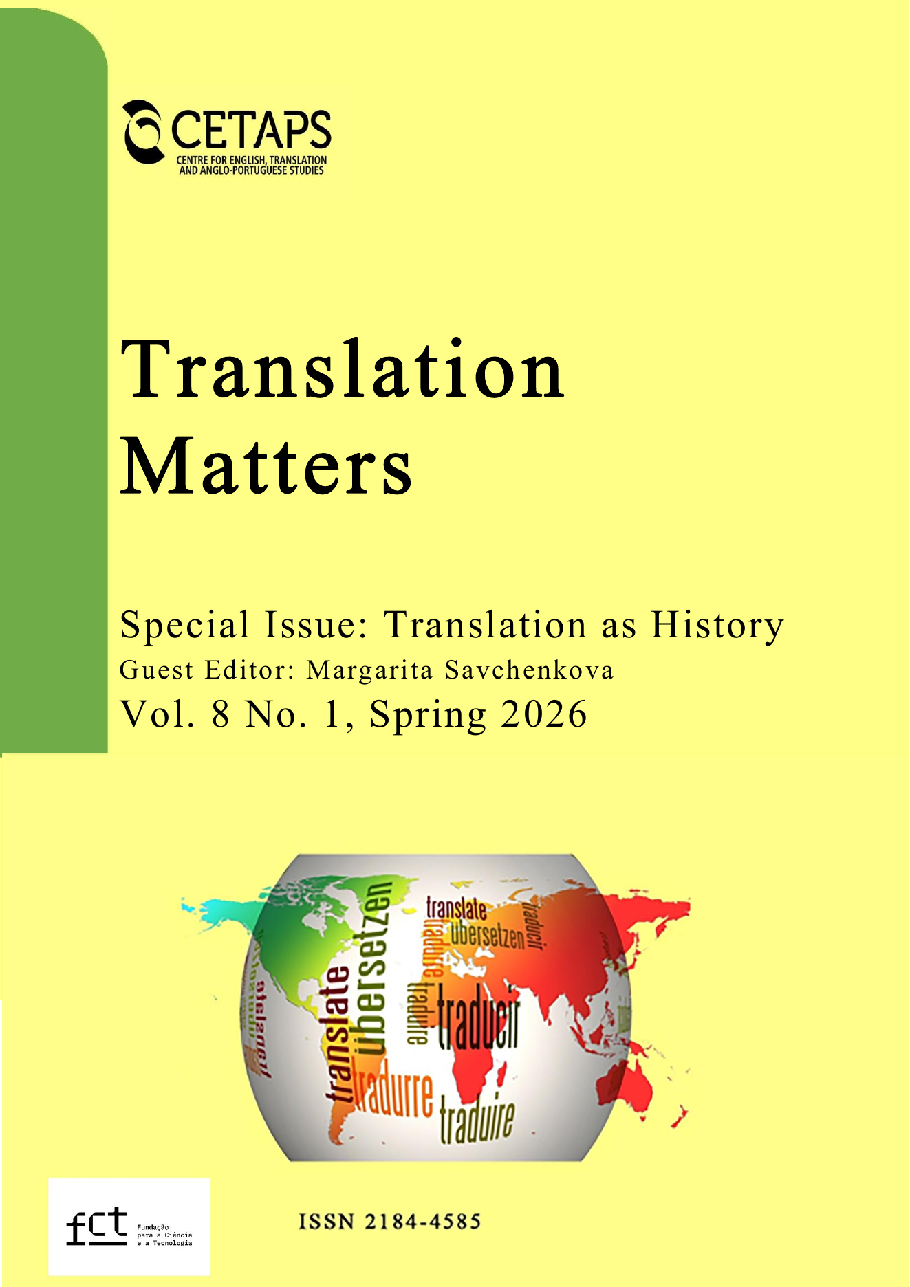 Cover of Translation Matters, volume 8, issue 1 (2026), Special Issue: Translation as History